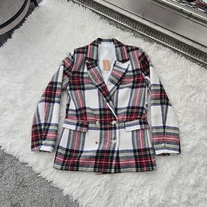 Vestique Chic Plaid Double-Breasted Mistletoe Blazer. Size xsmall. New.